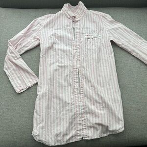Victoria’s Secret Sleep Shirt- button up- pink and white strip- size Medium